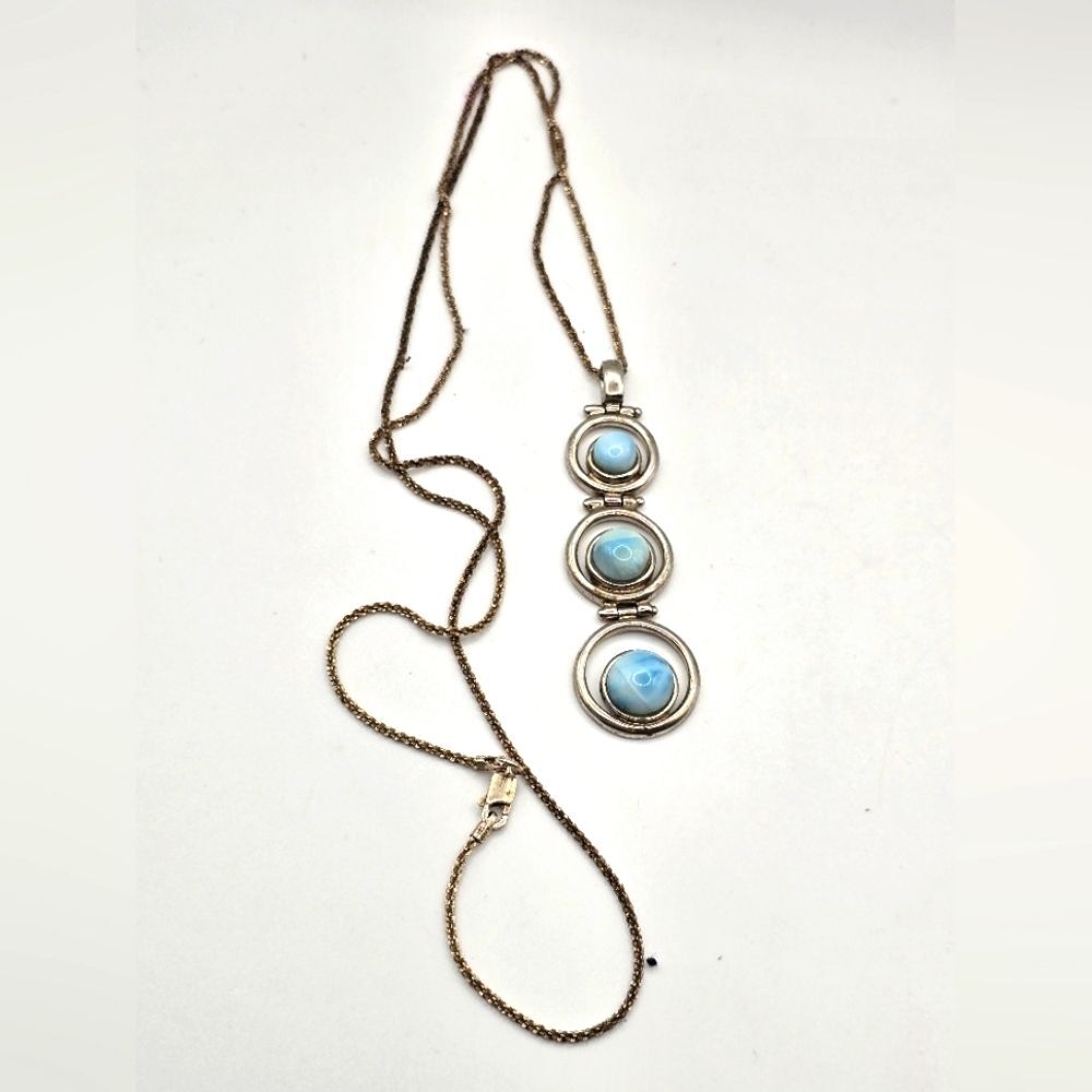 Large Navajo Blue Larimar Link Pendant Necklace BBJ 925 Thailand